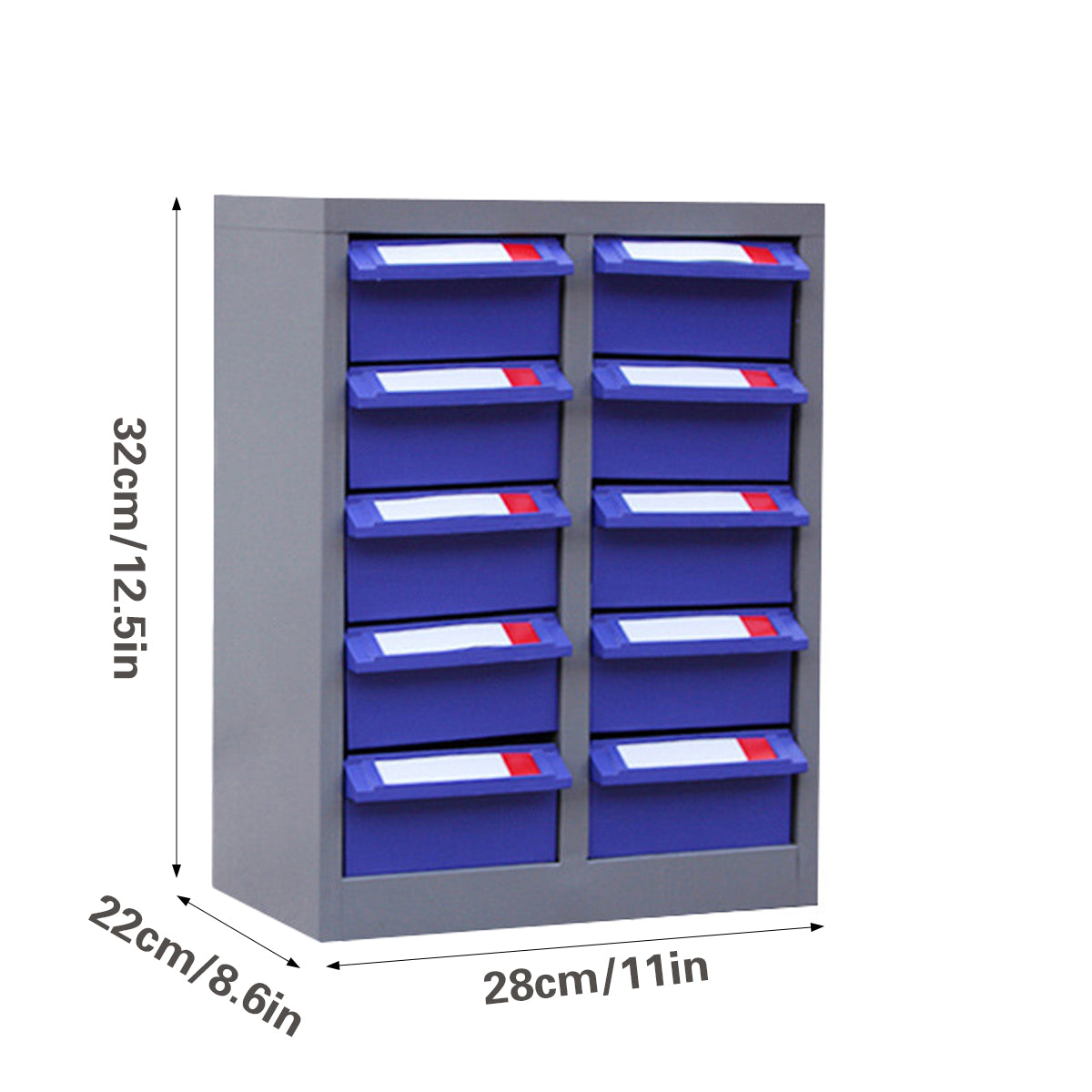 10 Drawer Parts Storage Cabinet Metal Frame Organizer 32x22x28cm