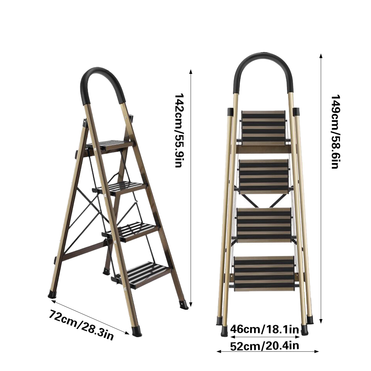 4 Step Folding Ladder Anti-Slip 150KG Load Capacity Space Saving