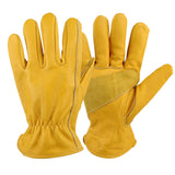Golden Yellow Cowhide Full Finger Work Gloves for Warehouse Maintenance