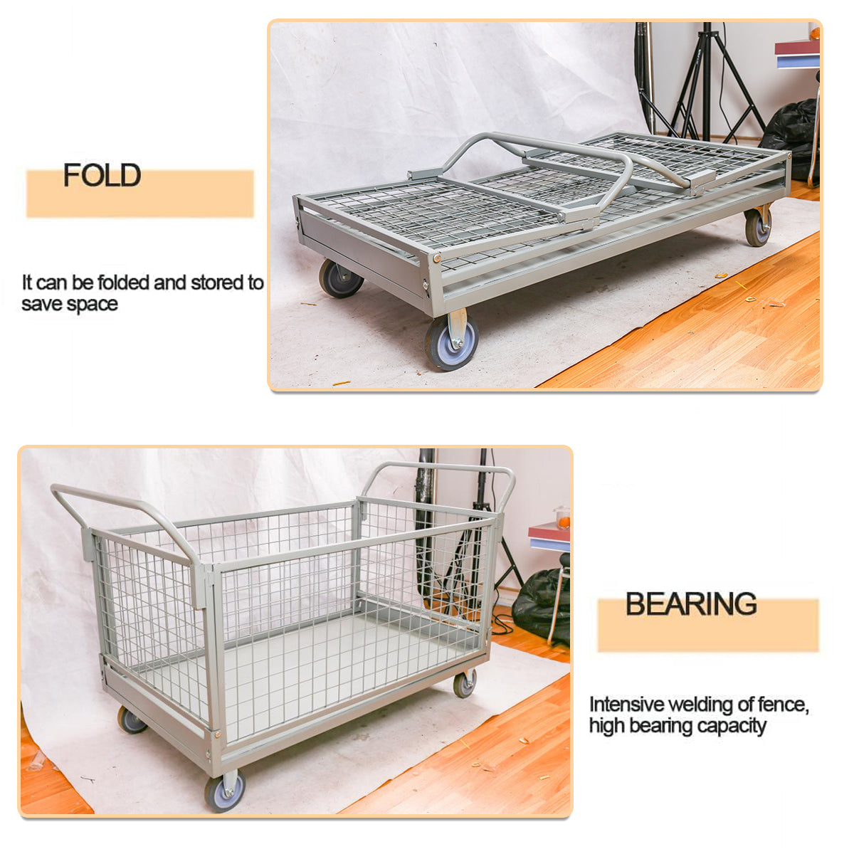 Folding Fence Vehicle Metal Mesh Cart for Warehouse Transport
