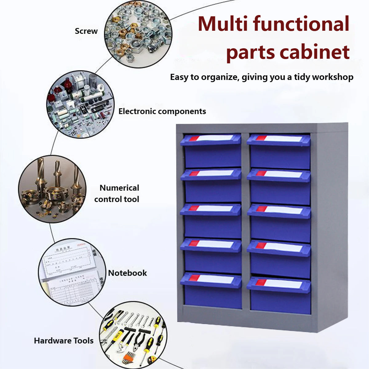 10 Drawer Parts Storage Cabinet Metal Frame Organizer 32x22x28cm