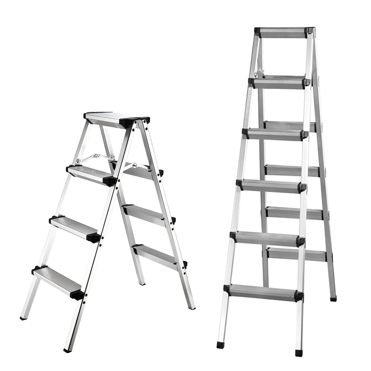 Double-Sided Aluminum Folding Ladder 4/6 Layer Stable Warehouse Use