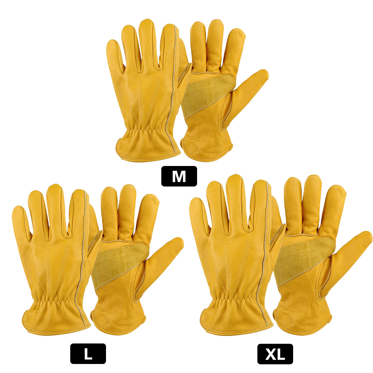 Golden Yellow Cowhide Full Finger Work Gloves for Warehouse Maintenance