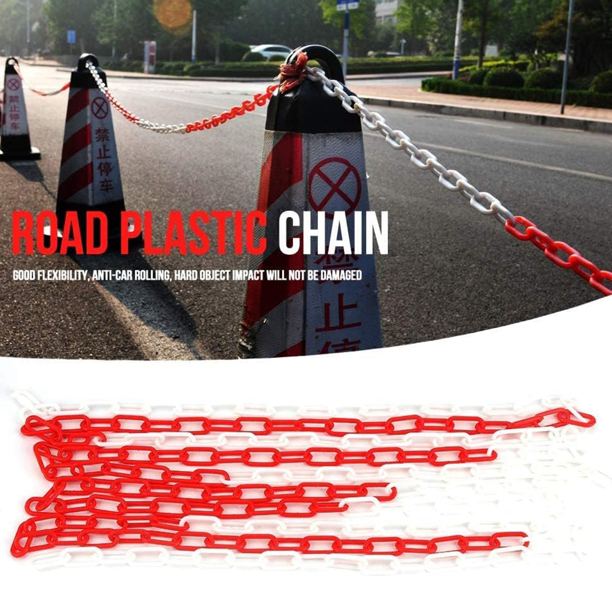 Plastic Warning Barrier Chain 25m Red White Durable Safety Control