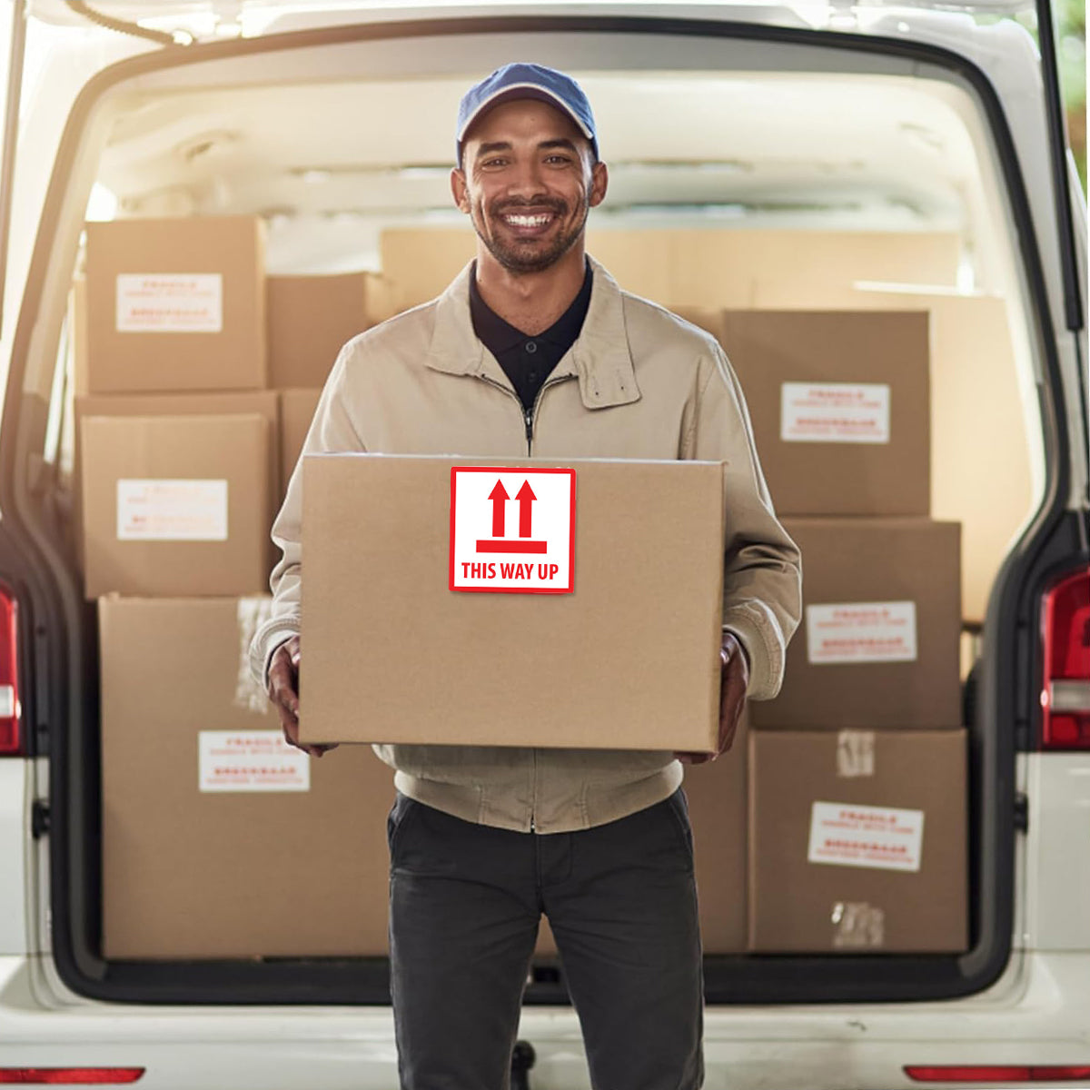 300PCS Anti-Tripping Warning Stickers 12×12cm Shipping Box This Way Up Labels