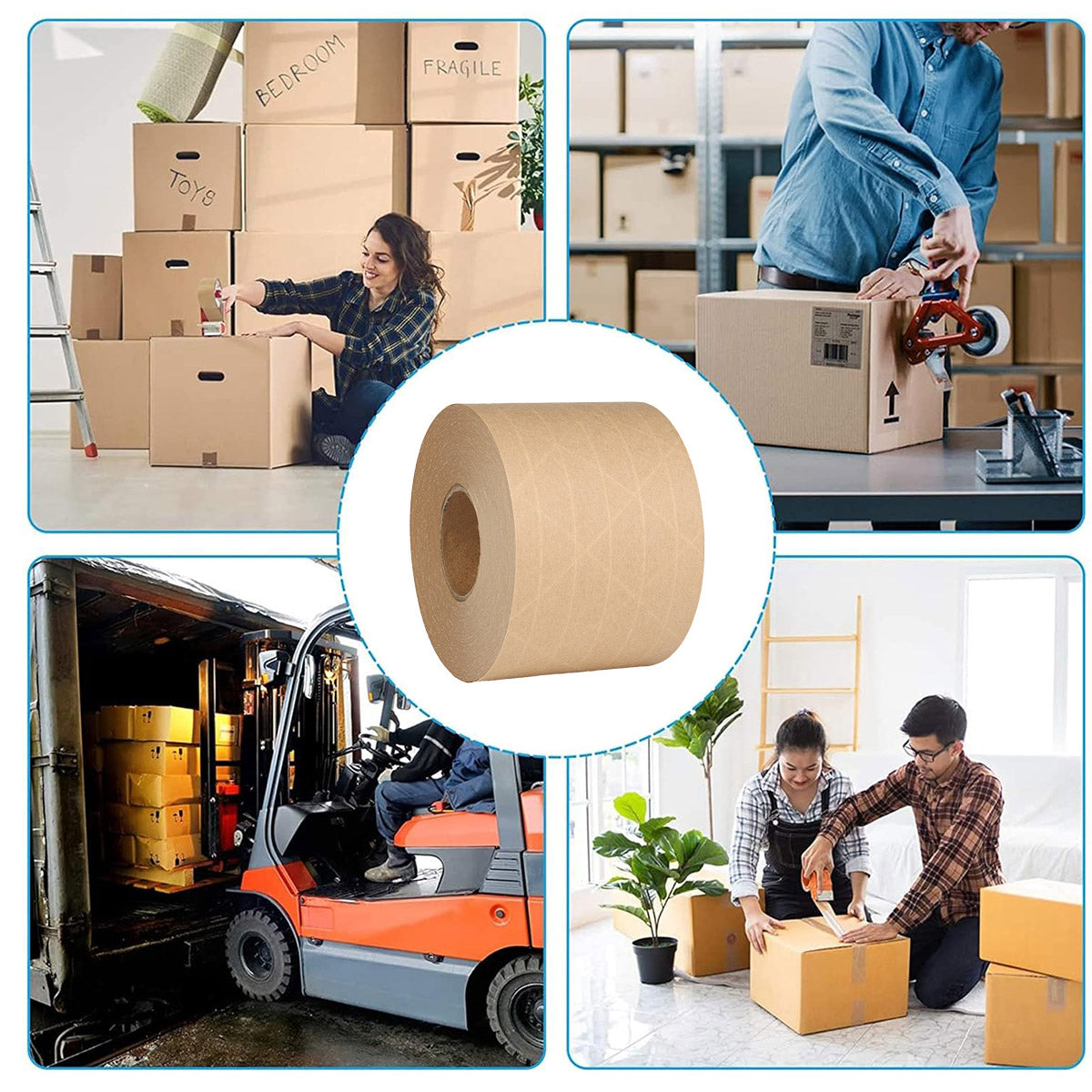 Water Activated Kraft Paper Tape 3Rolls Carton Sealing Packaging Tape