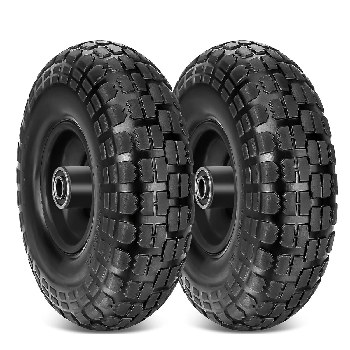 2PCS PU Foam Flat Free Tires 4.10/3.50-4 for Tool Cart Wagon