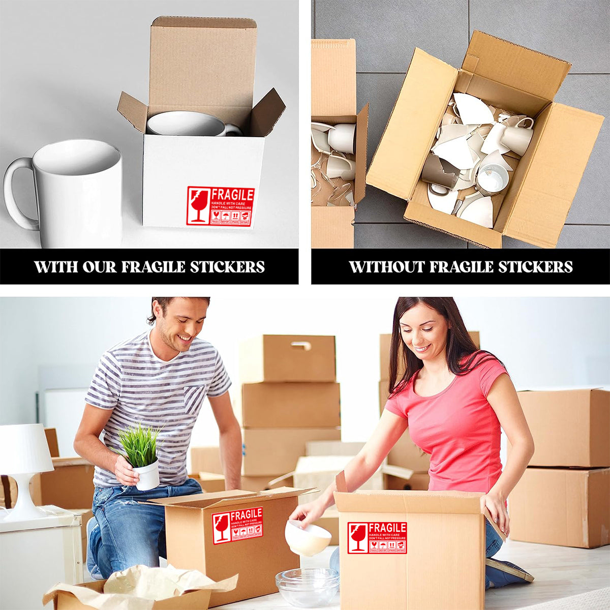 Fragile Warning Self Adhesive Shipping Stickers Red