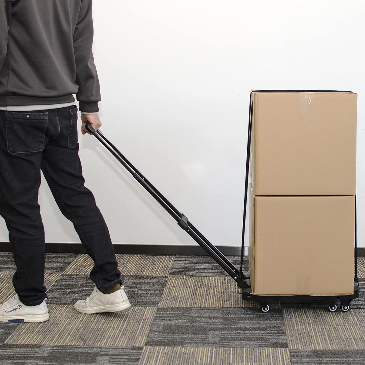 Foldable Flatbed Trolley Cart with Pull Rod and Universal Wheels 200KG