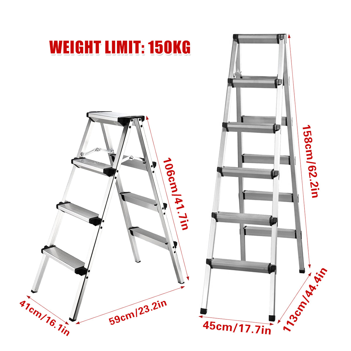 Double-Sided Aluminum Folding Ladder 4/6 Layer Stable Warehouse Use