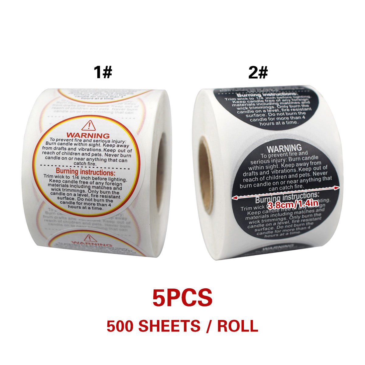 5 Rolls Candle Warning Stickers Durable Fire Safety Decals 2500PCS