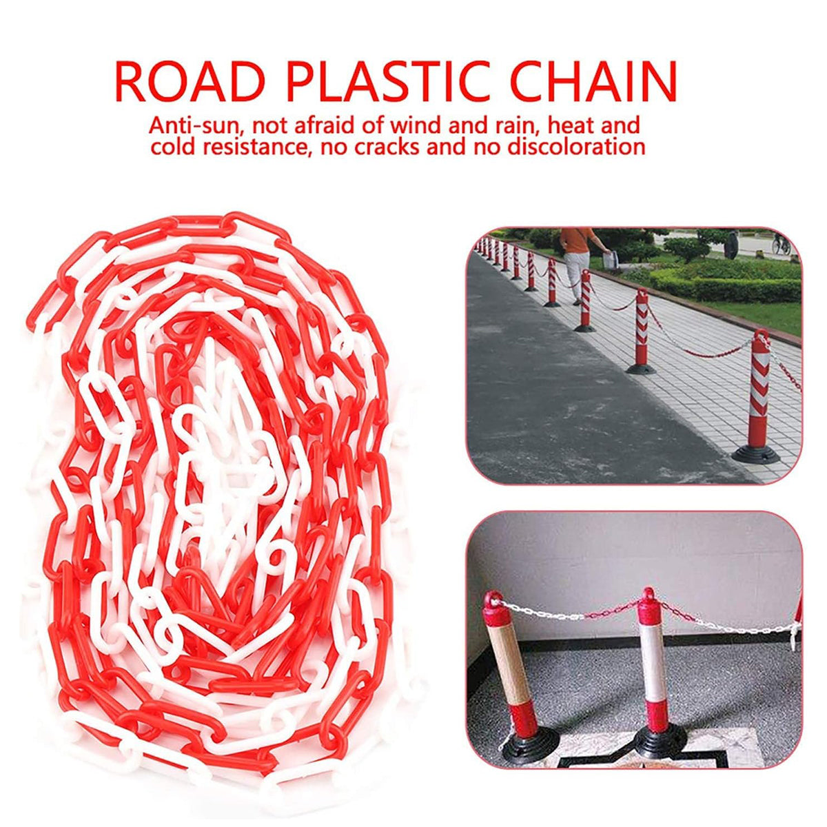Plastic Warning Barrier Chain 25m Red White Durable Safety Control