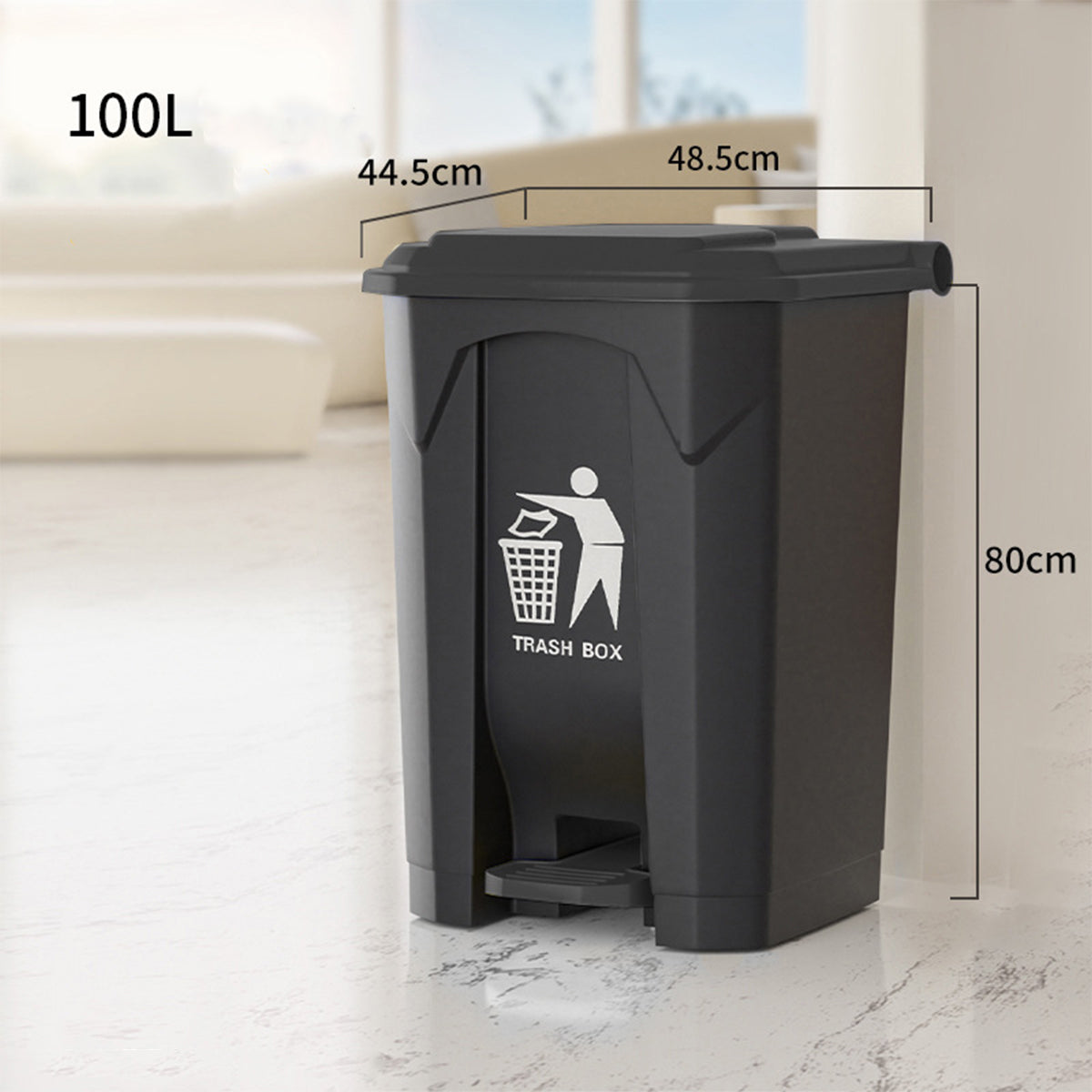 100L Pedal Trash Can with Lid Large Capacity Durable