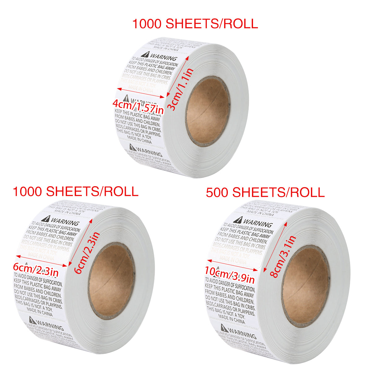 Anti-Choking Warning Labels Water-Based Adhesive 3 Size Options