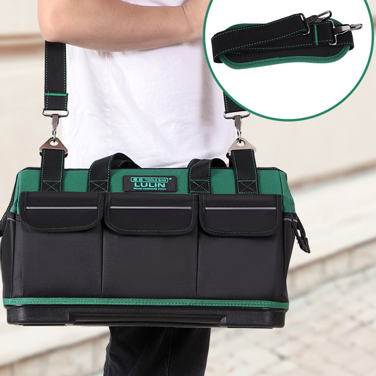 Multifunction Tool Bag 52cm Portable Large Capacity Work Tote with Hard Bottom
