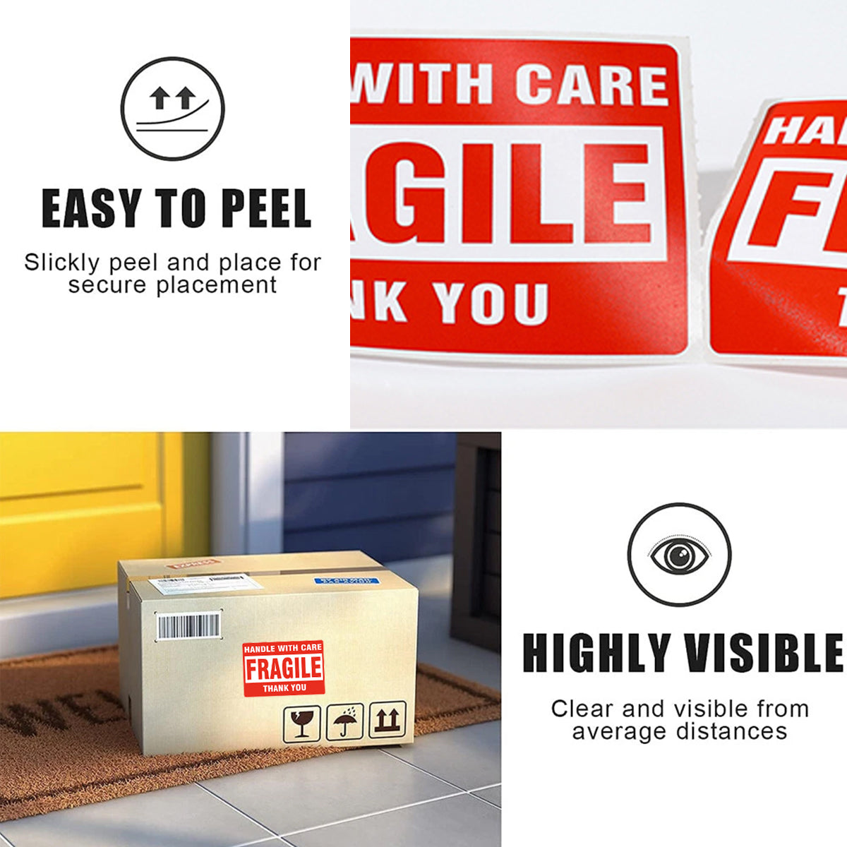 Fragile Warning Stickers Roll 3x5in 500 Sheets Shipping Labels