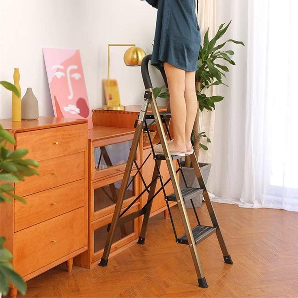 4 Step Folding Ladder Anti-Slip 150KG Load Capacity Space Saving