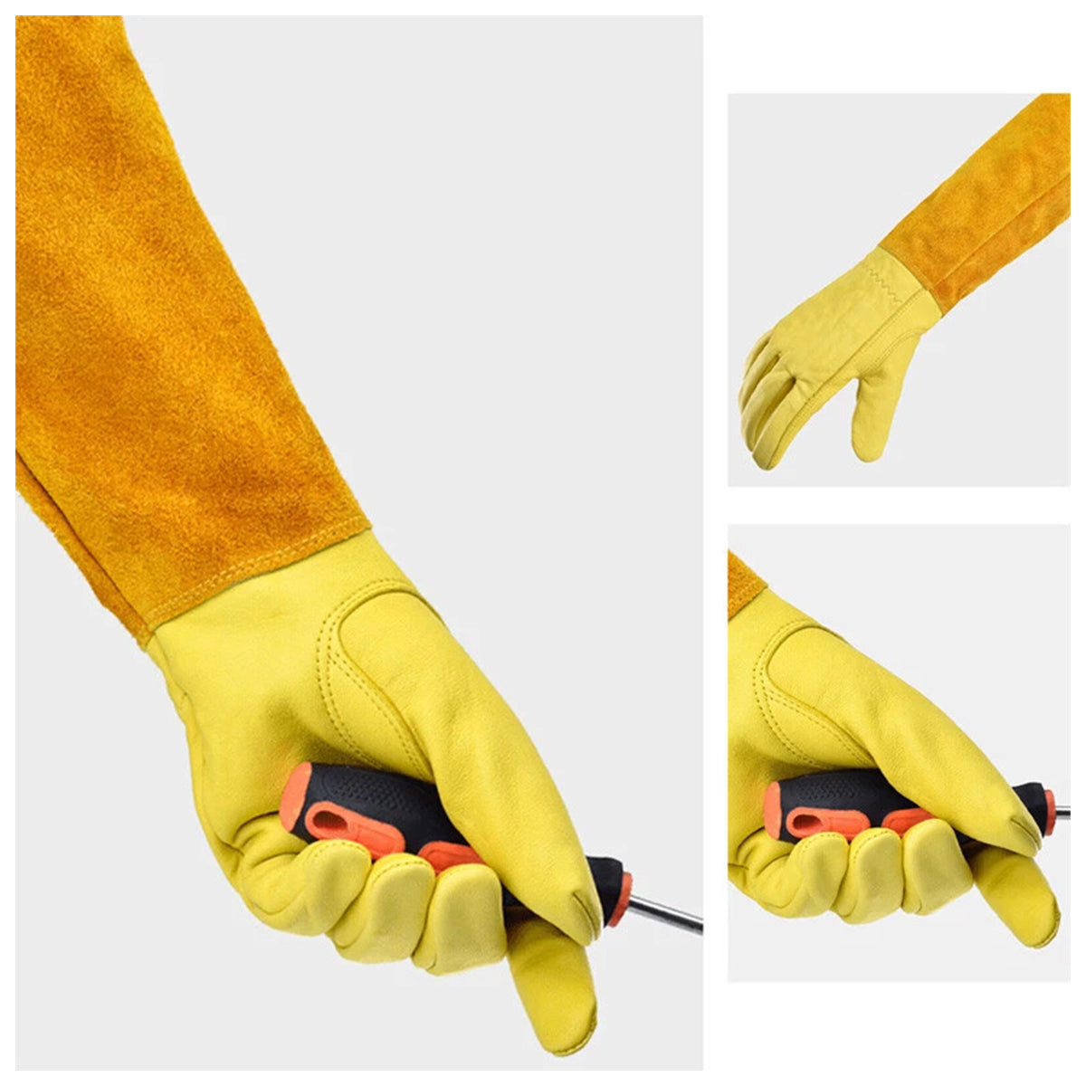 Cylindrical Cowhide Leather Work Gloves with Extended Cuff for Warehouse Maintenance