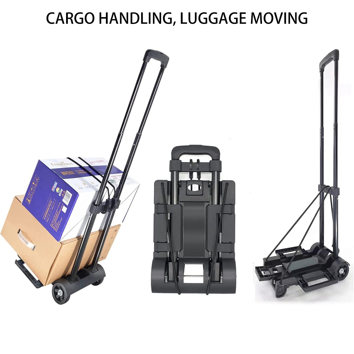 Foldable Two-Wheel Trolley Cart Portable Luggage Carrier for Warehouse