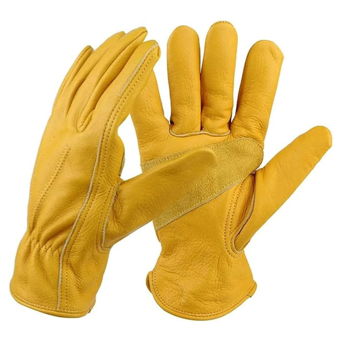 Golden Yellow Cowhide Full Finger Work Gloves for Warehouse Maintenance