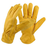 Golden Yellow Cowhide Full Finger Work Gloves for Warehouse Maintenance