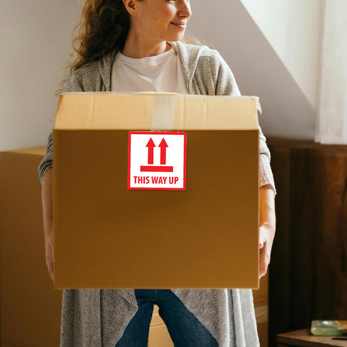 300PCS Anti-Tripping Warning Stickers 12×12cm Shipping Box This Way Up Labels