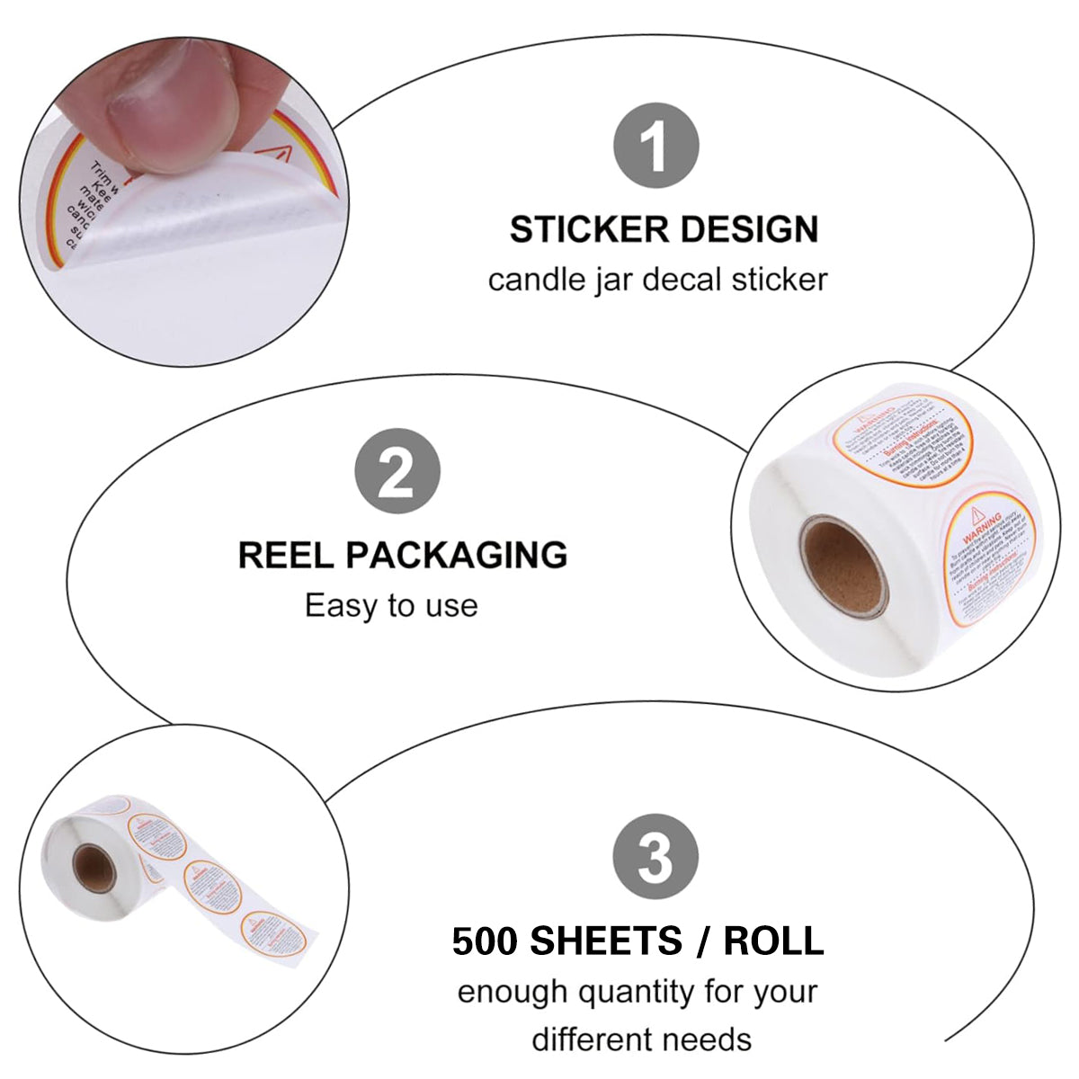 5 Rolls Candle Warning Stickers Durable Fire Safety Decals 2500PCS