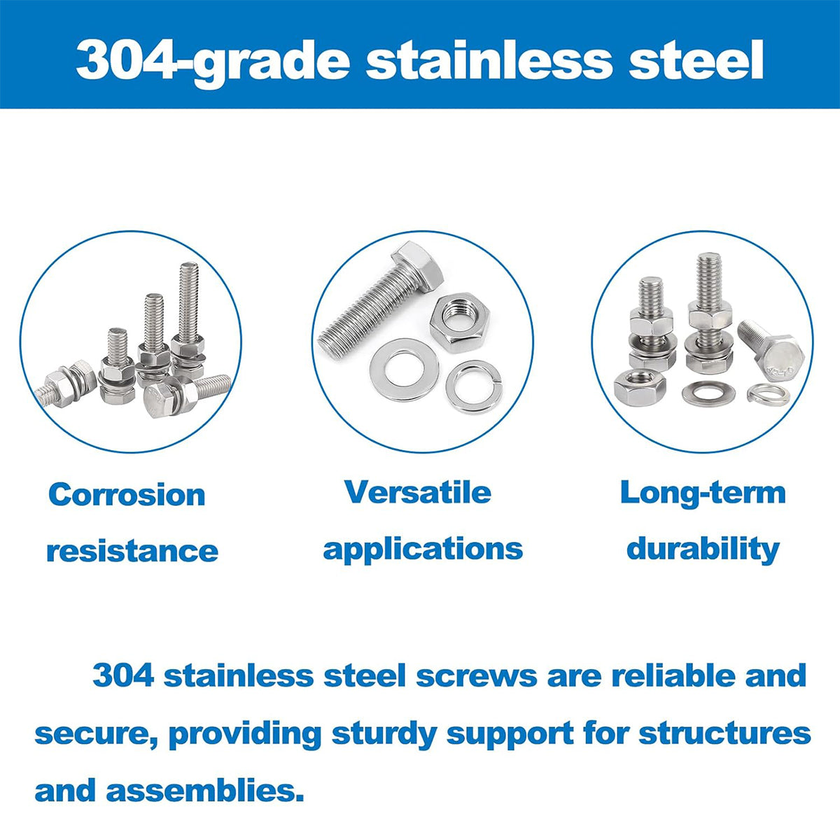 176PCS Stainless Steel Nut Bolt Assortment Kit for Car Home DIY