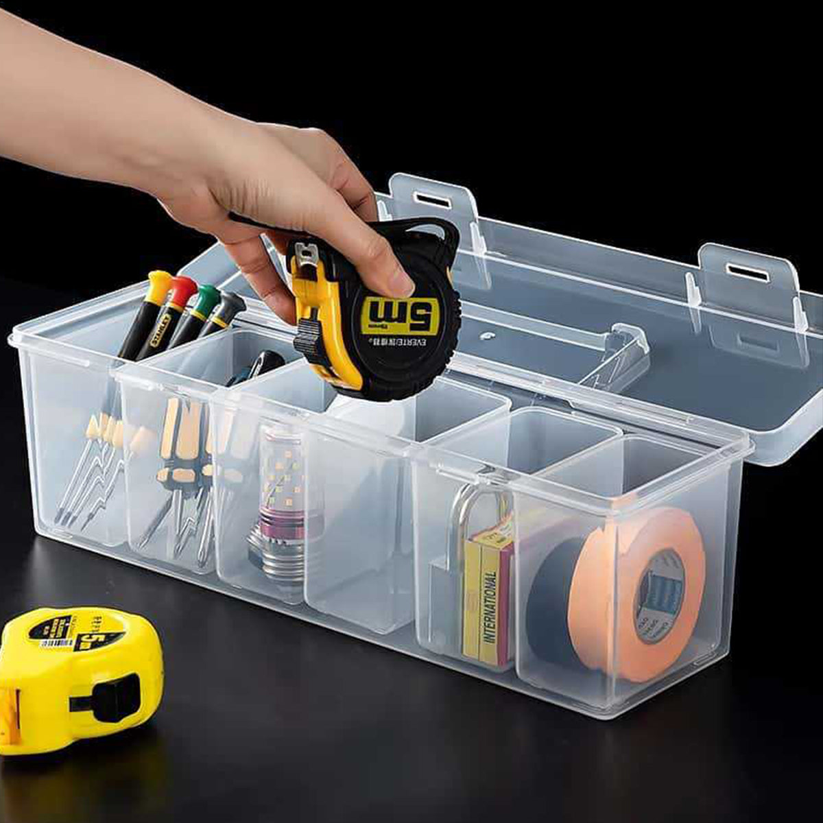 Portable Transparent Small Parts Storage Box with Handle
