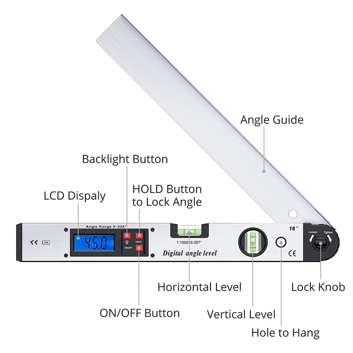 Aluminum Alloy Digital Angle Ruler Level High Precision Tool
