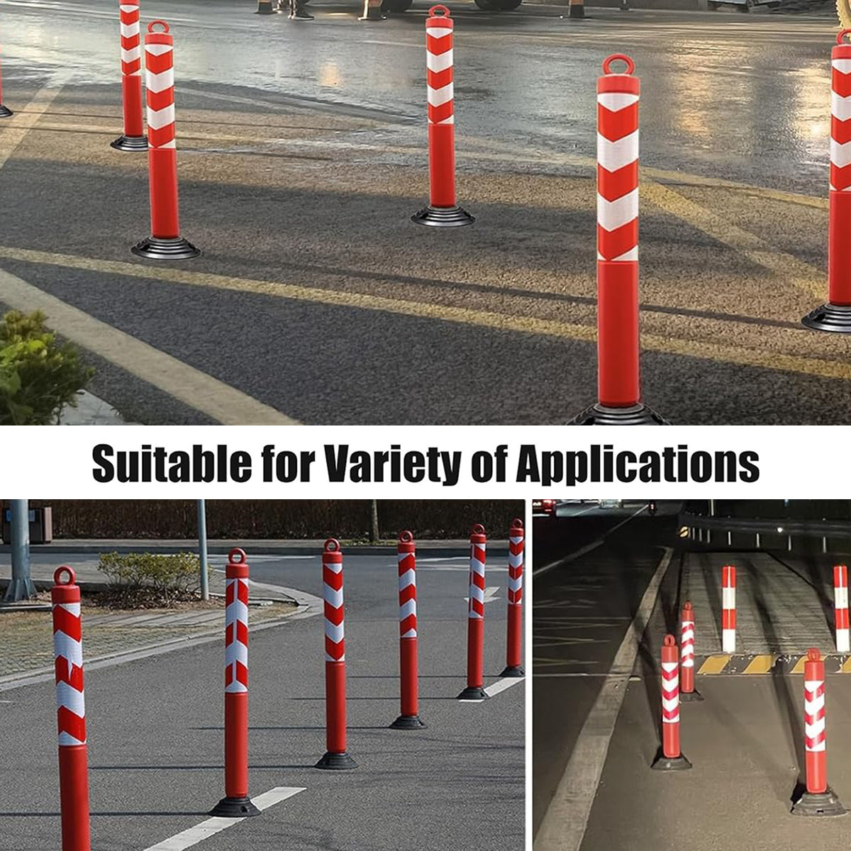 2PCS Reflective Warning Post with Detachable Rubber Base Safety Guide