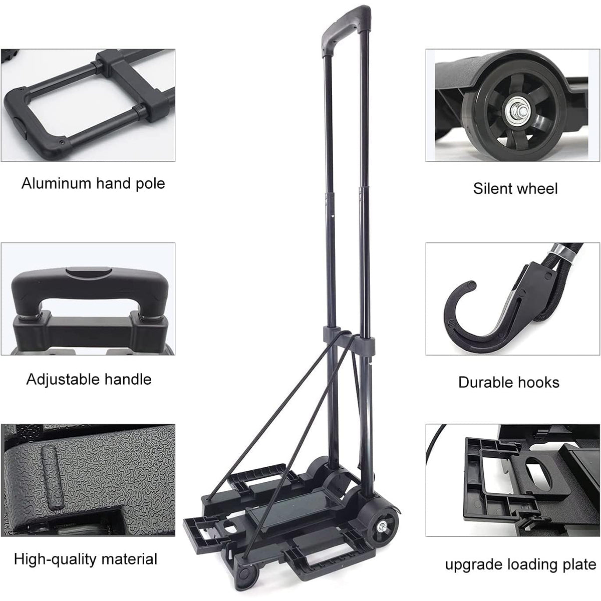 Foldable Two-Wheel Trolley Cart Portable Luggage Carrier for Warehouse