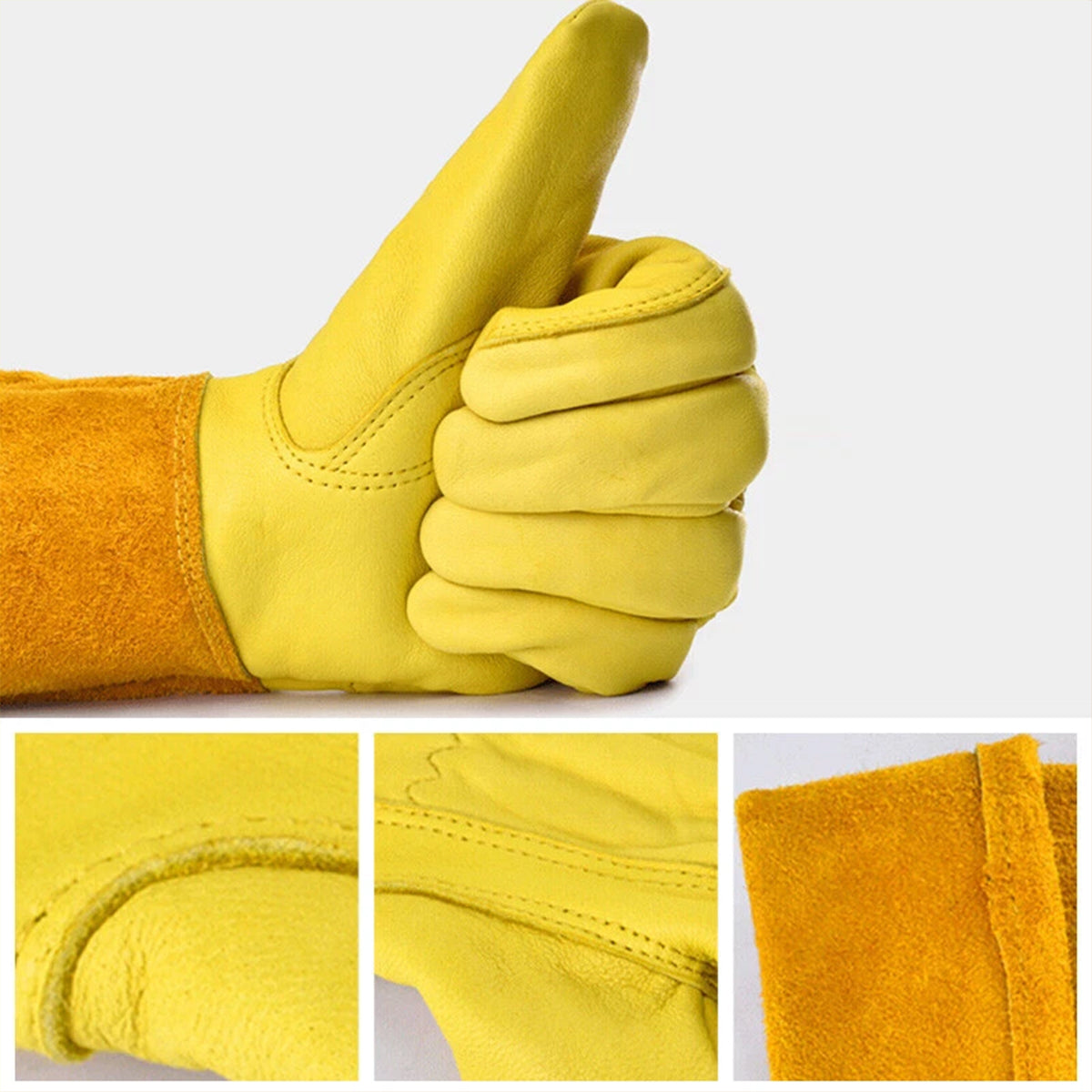 Cylindrical Cowhide Leather Work Gloves with Extended Cuff for Warehouse Maintenance