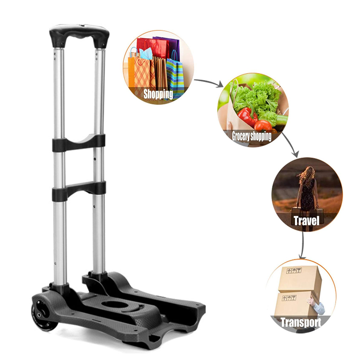 Portable Folding Hand Truck Cart Adjustable Handle 40kg Load