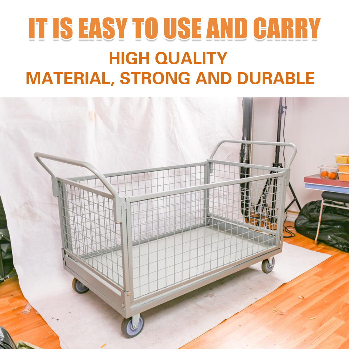 Folding Fence Vehicle Metal Mesh Cart for Warehouse Transport
