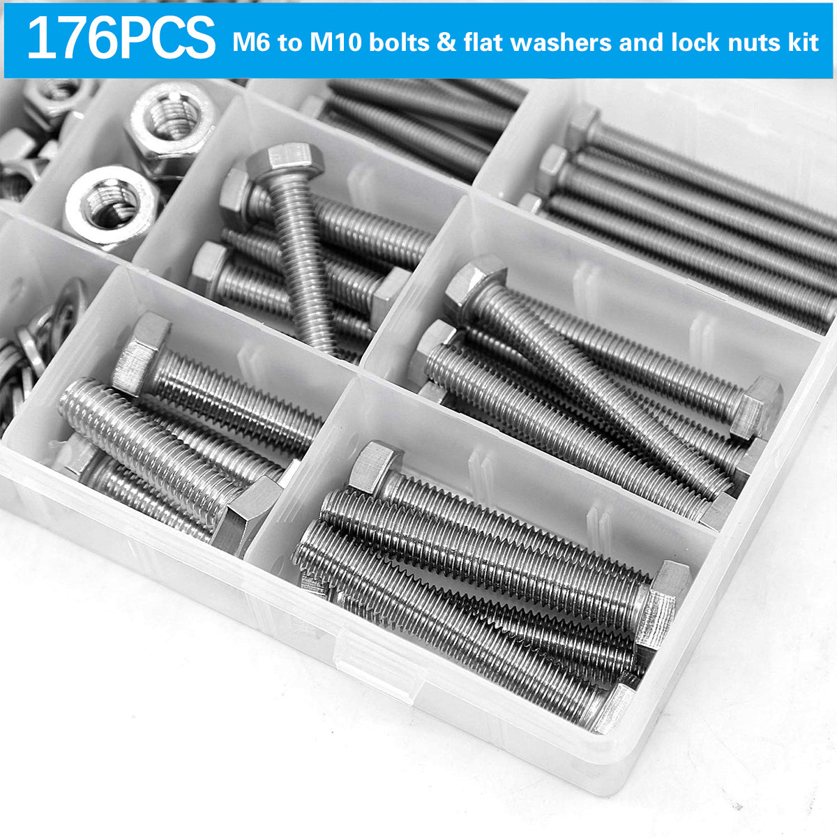 176PCS Stainless Steel Nut Bolt Assortment Kit for Car Home DIY