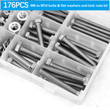 176PCS Stainless Steel Nut Bolt Assortment Kit for Car Home DIY