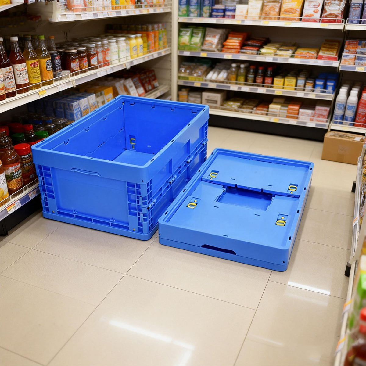 Foldable Plastic Storage Box with Rounded Corners for Workshop Garage Home