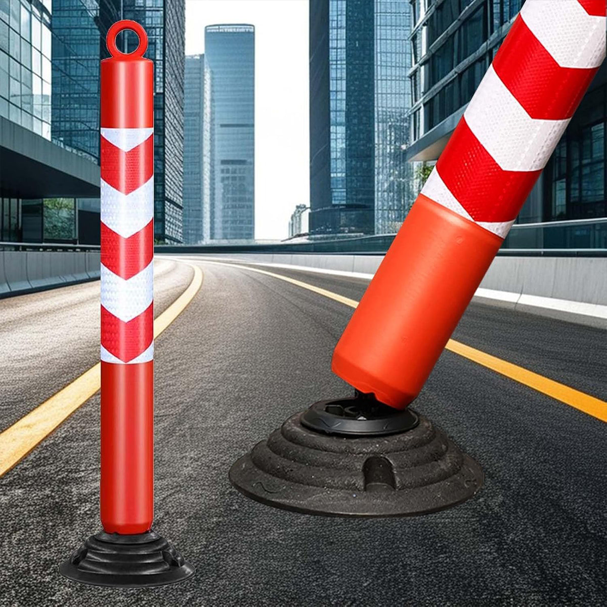 2PCS Reflective Warning Post with Detachable Rubber Base Safety Guide