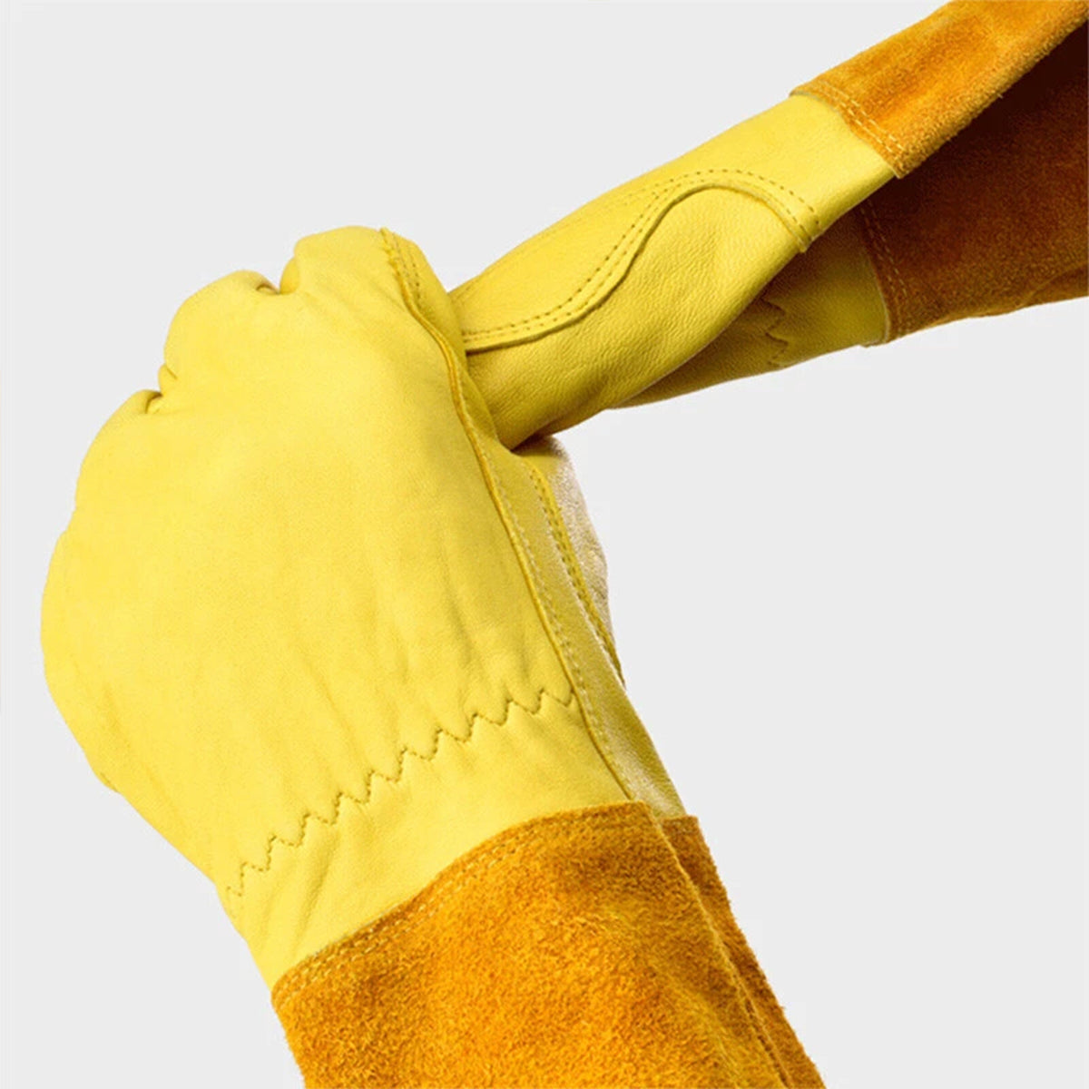Cylindrical Cowhide Leather Work Gloves with Extended Cuff for Warehouse Maintenance