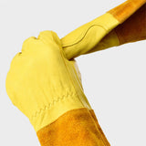 Cylindrical Cowhide Leather Work Gloves with Extended Cuff for Warehouse Maintenance
