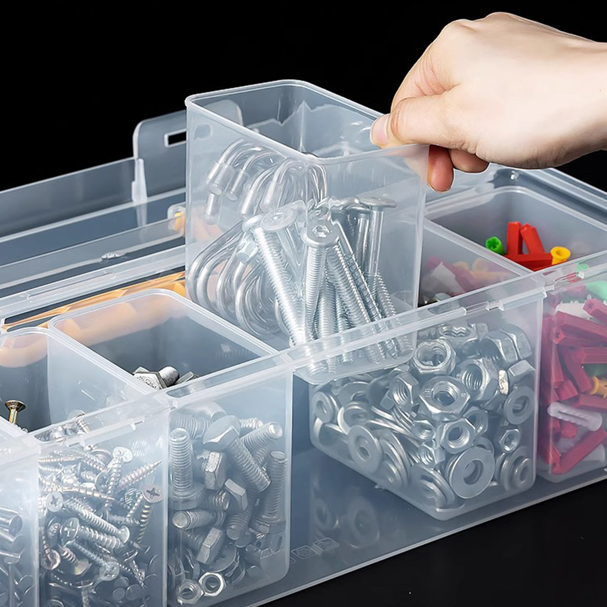 Portable Transparent Small Parts Storage Box with Handle