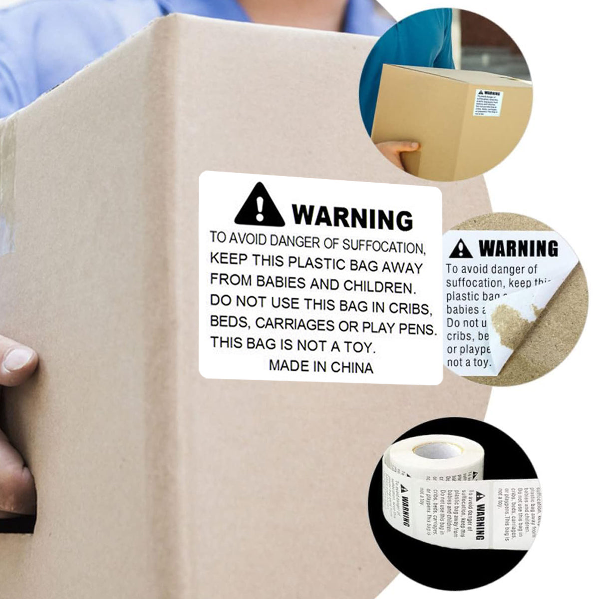 Anti-Choking Warning Labels Water-Based Adhesive 3 Size Options
