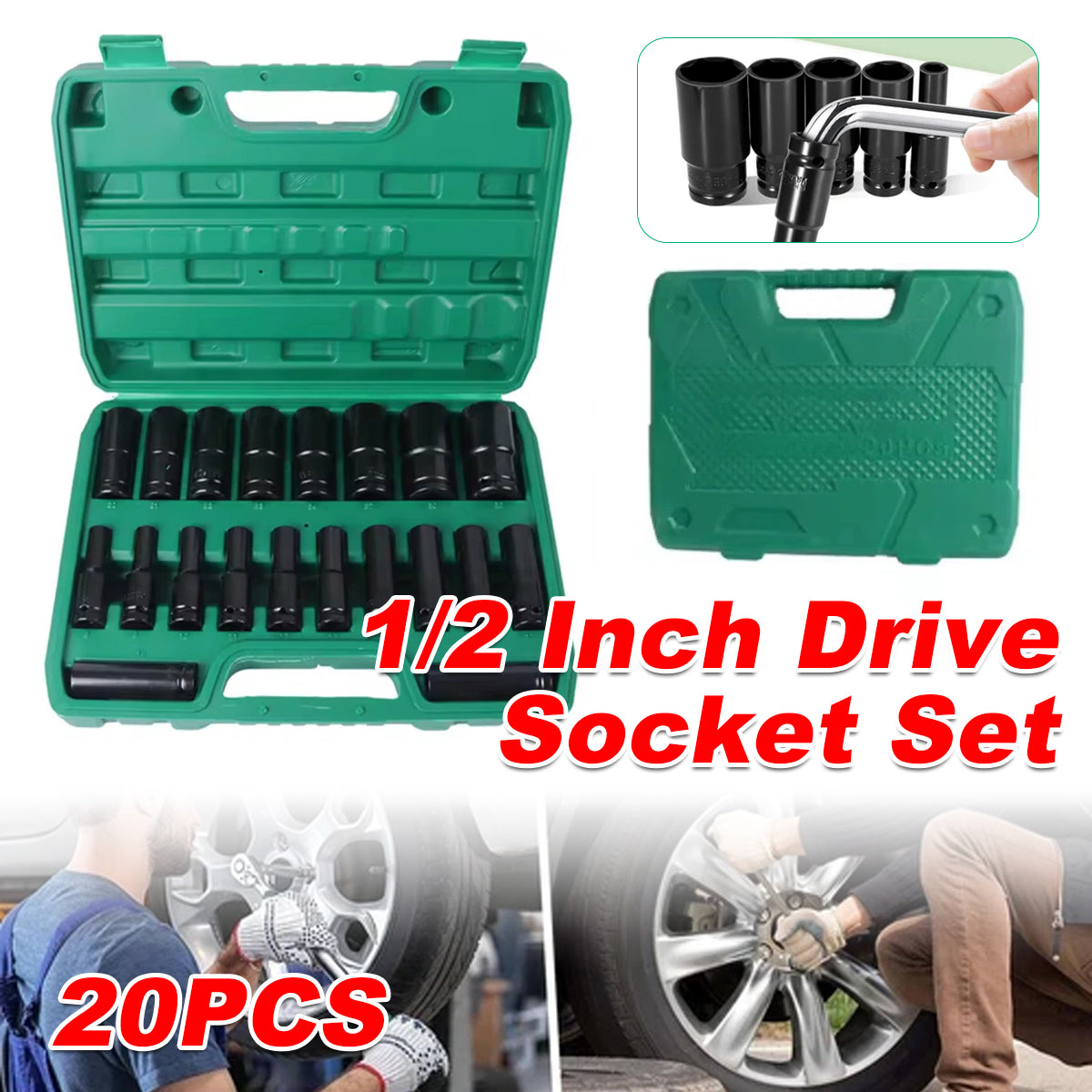 20-Piece 1/2-In Drive Socket Set 8–32 mm with Storage Case