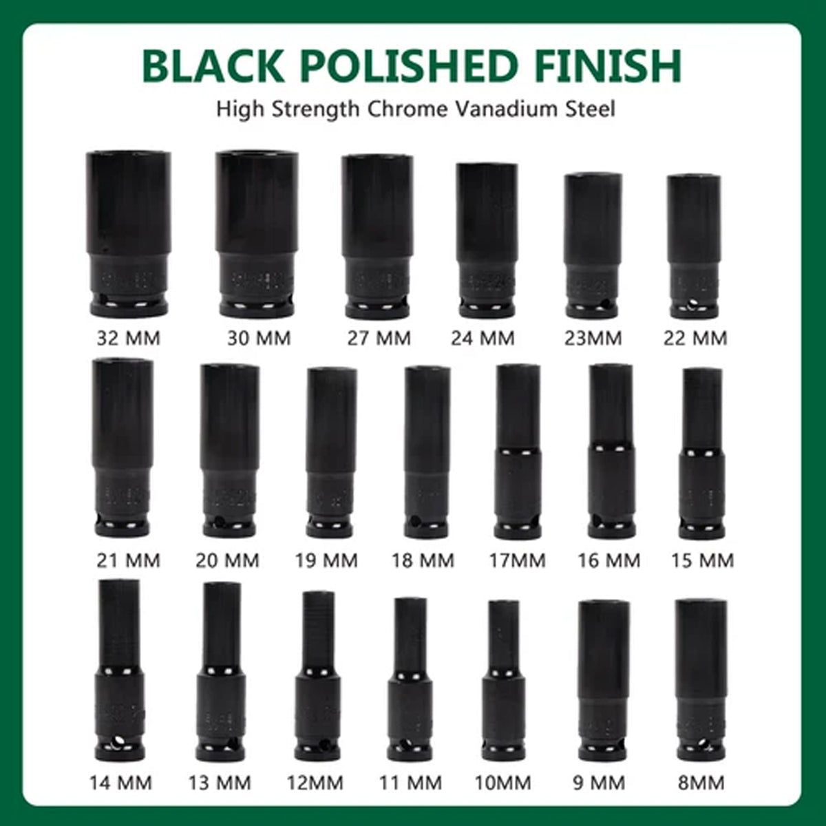 20-Piece 1/2-In Drive Socket Set 8–32 mm with Storage Case