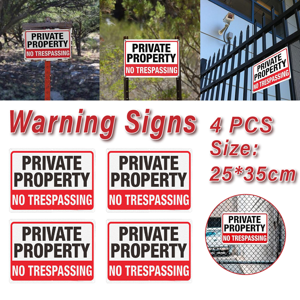 4PCS Reflective Surveillance Warning Signs Metal Security Camera Notice Durable