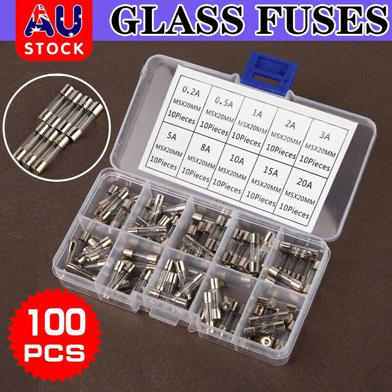 100PCS 5x20mm Fast Blow Glass Tube Fuse Assortment Box Kit