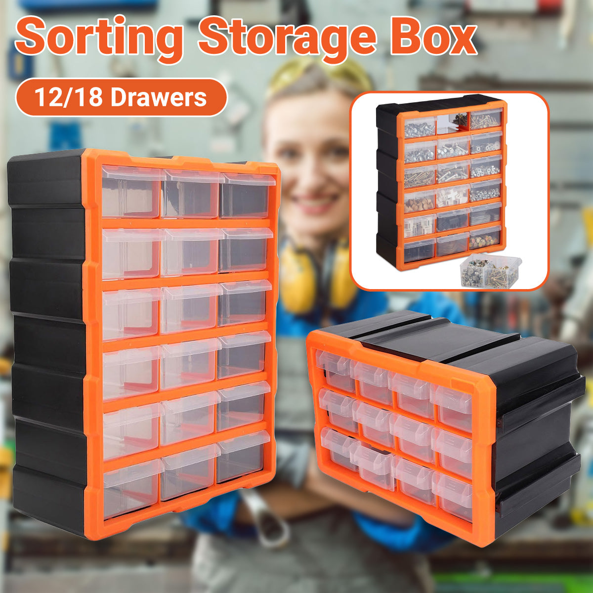 Tool Storage Bin Parts Organizer Drawer Cabinet with Dividers