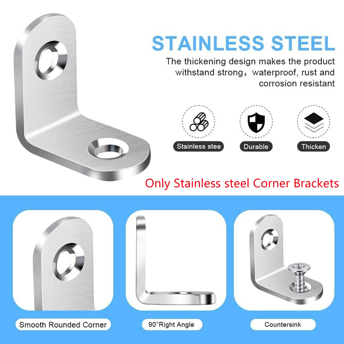10PCS 90 Degree L-Shaped Angle Brackets Stainless Steel Furniture Support