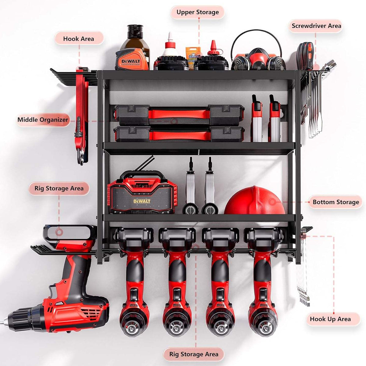 4-Layer Wall-Mounted Power Tool Storage Rack for Drill Screwdriver Organisation